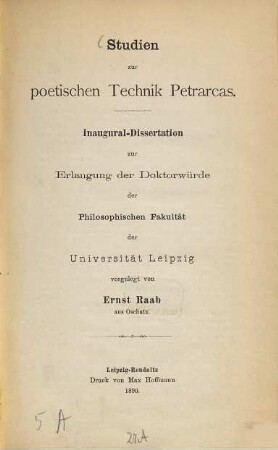 Studien zur poetischen Technik Petrarcas