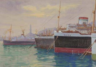 Abendstimmung im Hafen von Genua (Italien)