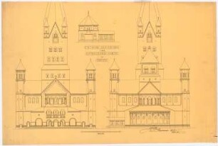 Sankt Antonius Basilika, Rheine: Front- und Choransicht und Ansicht der Sakristei 1:100 (Vorentwurf)