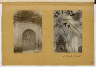 Friedhofskapelle St. Luzia, Eppan (St. Pauls): Ansicht Portal, Innenansicht (aus: Skizzen- und Fotoalbum 14)