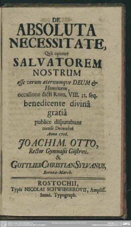De Absoluta Necessitate, Quâ oportet Salvatorem Nostrum esse verum aeternumque Deum & Hominem