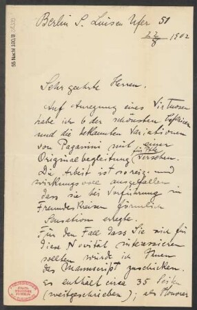 Brief an B. Schott's Söhne : 22.08.1902