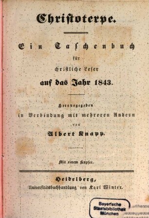 Christoterpe : ein Jahrbuch für d. dt. Haus. 1843, 1843