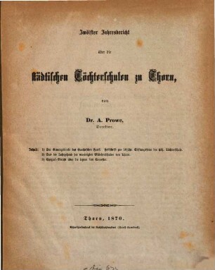 Jahresbericht über die städtischen Töchterschulen zu Thorn, 12. 1870