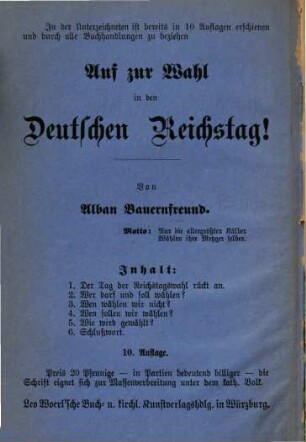 Erläuternde Worte über die Cassirung der Würzburger Landtagswahl von 1875 : gleichzeitig ein Weckruf zur bevorstehenden Neuwahl