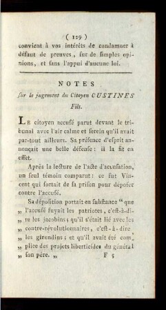 Notes sur le jugement du Citoyen Custines Fils.