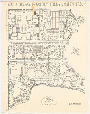 Ausstellungsgarten Jubiläums-Gartenbau-Ausstellung 1926, Dresden: Lageplan der Gesamtanlage »Der Grüne Dom« 1:1000