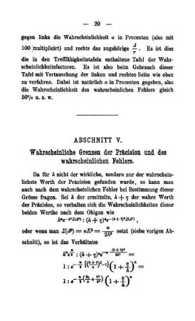 Abschnitt V. Wahrscheinliche Grenzen der Präcision und des wahrscheinlichen Fehlers.