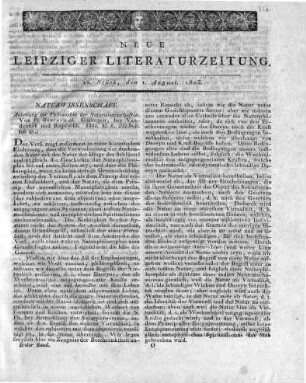 Anleitung zur Philosophie der Naturwissenschaften. Von Fr. Bouterwek. Göttingen, bey Vandenhök und Ruprecht. 1803. kl. 8. 292 Seit.