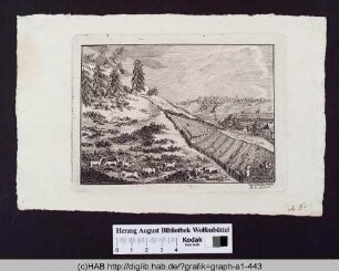 Landschaft mit Vieh und Bauer.