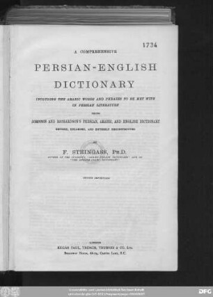 A comprehensive Persian-English dictionary: including the Arabic words and phrases to be met with in Persian literatur