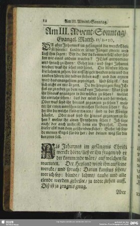 Am III. Advent-Sonntag, Evangel. Matth. 11, 2-10.