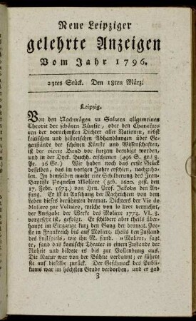23tes Stück. Den 18ten März.