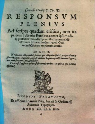 Responsum plenius ad scripta quaedam eristica ...