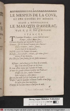 Le Mespris De La Covr, Et Des Choses Dv Monde : Dedié A Monseignevr Le Marqvis D'Asserac