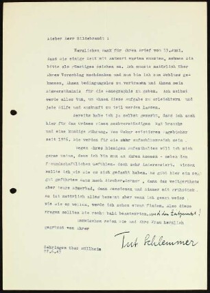 Lieber Herr Hildebrandt! Herzlichen Dank für Ihren Brief vom 13. Juni...
