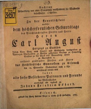 Nachricht von einer Sammlung verschiedener, die Waldenser betreffender Schriften, Nachtrag