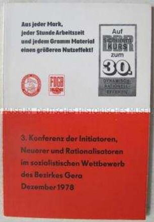 Dokumentation der Konferenz zur Neuererbewegung im sozialistischen Wettbewerb des Bezirkes Gera
