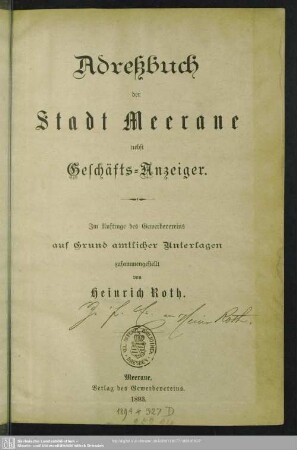 1893: Adreßbuch der Stadt Meerane nebst Geschäfts-Anzeiger