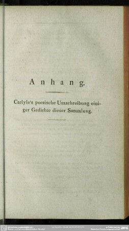 Anhang. Carlyle's poetische Umschreibung einiger Gedichte dieser Sammlung