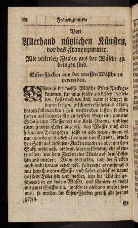 28-42, Von Allerhand nuetzlichen Kuensten, vor das Frauenzimmer.