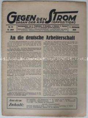 Wochenzeitung der KPD (Opposition) u.a. zur Reparationsfrage (Young-Plan) und zum Parteitag der KPD