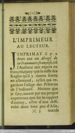 L'Imprimeur Au Lecteur
