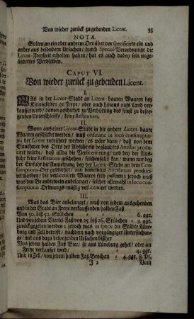 Caput VI. Von wieder zurück zugebenden Licent.