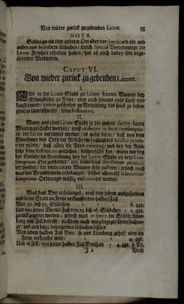 Caput VI. Von wieder zurück zugebenden Licent.