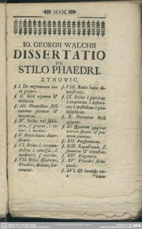 Jo. Georgii Walchii Dissertatio De Stilo Phaedri