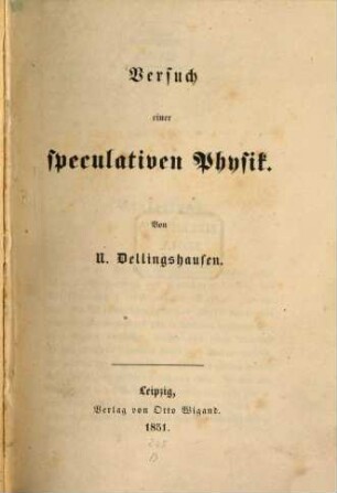 Versuch einer speculativen Physik