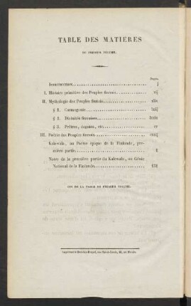 Table Des Matieres Du Premier Volume.
