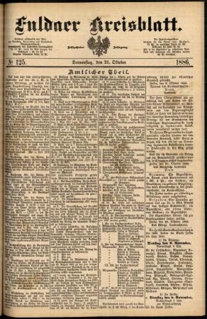 Erste Ausgabe vom Donnerstag, den 21. Oktober 1886.