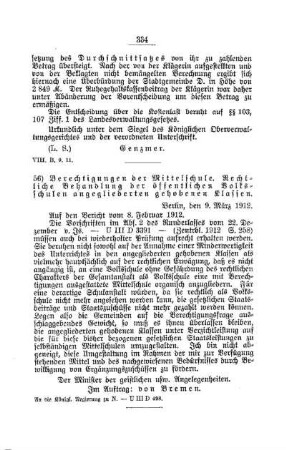 Berechtigungen der Mittelschule. Rechtliche Behandlung der öffentlichen Volksschulen angegliederten gehobenen Klassen : [E. Öffentliches Volksschulwesen]