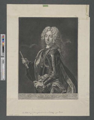 Serenissimus Princeps ac Dominus, Dominus Eugenius Franciscus : Dux Sabaudiæ et Pedemontii, Aurei Velleris Eques, Sacræ Cæsareæ Regiæque Majestatis Consiliarius Intimus, Co[n]silii Aulæ Bellici Præses, Generalis Locumtenens, S. M. C. et S. R. I. Campi Mareschallus, Legionis Cæs. Dimachorum summus Præfectus et Regnorum Pro=vinciarumque in Italia Vicarius Generalis Cæsareus.