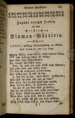 Zugabe einiger Lieder, zu dem Geistlichen Blumen-Gärtlein.