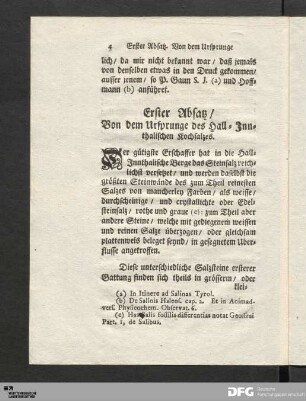 Erster Absatz / Von dem Ursprunge des Hall-Innthalischen Kochsalzes.