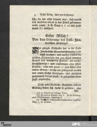 Erster Absatz / Von dem Ursprunge des Hall-Innthalischen Kochsalzes.