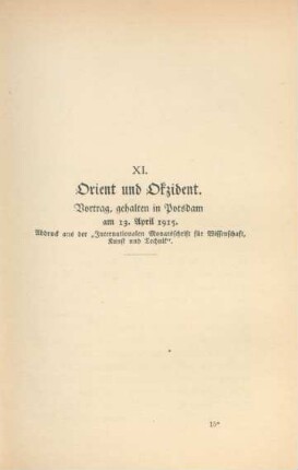 XI. Orient und Okzident
