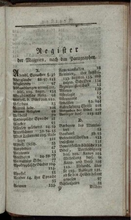 Register der Materien, nach den Paragraphen.