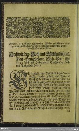 Des Heil. Röm. Reichs Churfürsten, Fürsten und Stände zu gegenwärtigen Reichs-Tag Gevollmächtigte vortreffliche Räthe, Bottschafften und Gesandte ...