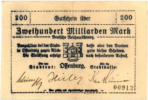 Geldschein / Notgeld, 200 Milliarden Mark