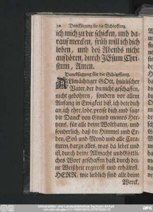 Dancksagung für die Schöpffung.