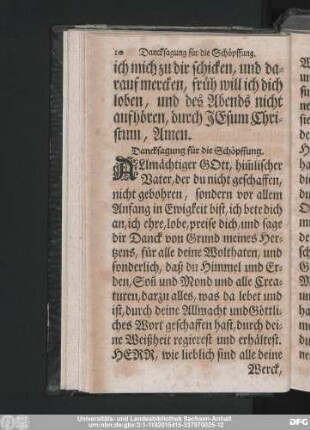 Dancksagung für die Schöpffung.