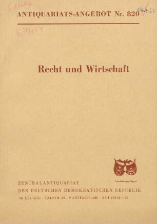 Nr. 820: Recht und Wirtschaft
