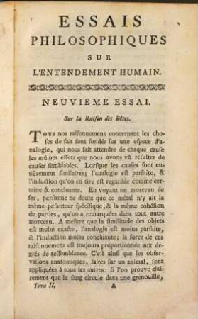 Oeuvres Philosophiques De M. D. Hume : Traduits De L'Anglois, 2. Tome Second Contenant Les quatre derniers Essais sur l'entendement Humain & les quatre Philosophes