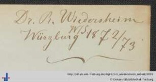 [Provenienz]: Wiedersheim, Robert