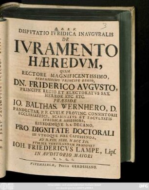 Dispvtatio Ivridica Inavgvralis De Ivramento Hæredvm