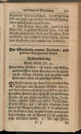 Der Sterbende nimmt Abschied und gibt den Seinigen den Segen.