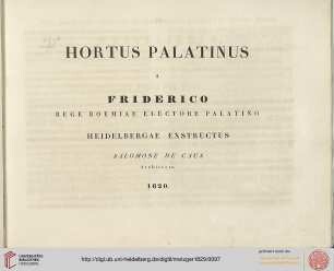 Salomon de Caus, Hortus Palatinus, Frankfurt 1620 (Nachdruck)